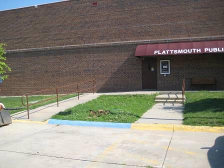 The library's rear entrance before the patio is installed.